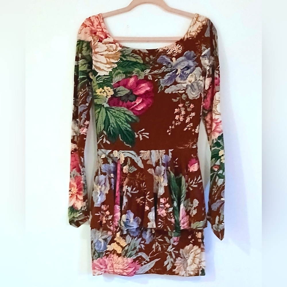 Betsey Johnson Punk Label Vintage 80s 90s Floral Peplum Dress Rare M US